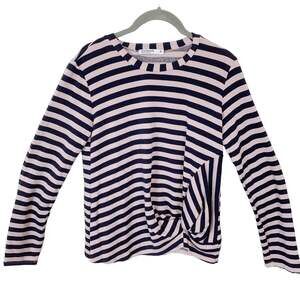 Stateside Shirt Top Size XS Women Pink Black Stripe Twist Front Light Fleece